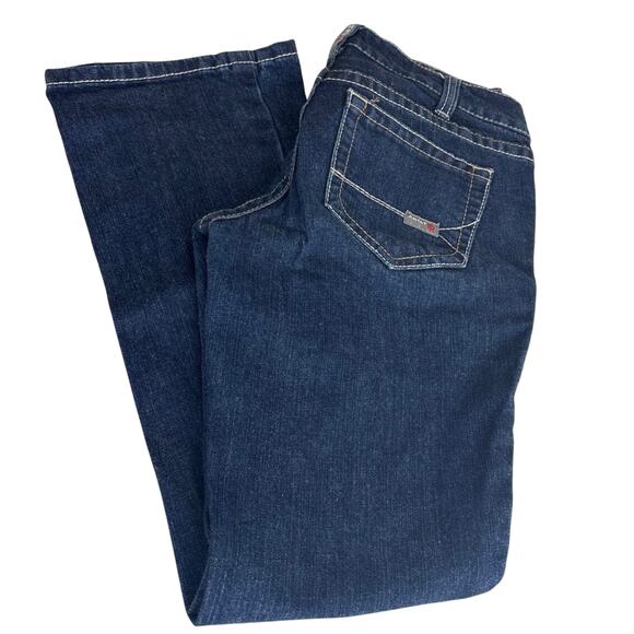 Ariat Fire Resistant Midrise Dark Blue Wash Bootcut Work Jeans Size 28 Short - Picture 3 of 15